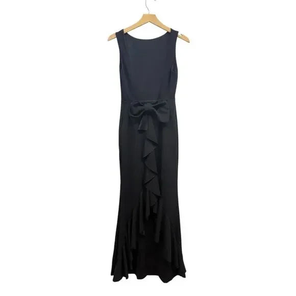 exquisite refinement black backless bow ruffled maxi dress Lulus Exquisite Refinement Black Backless Bow Ruffled Maxi Dress Formal L NWT